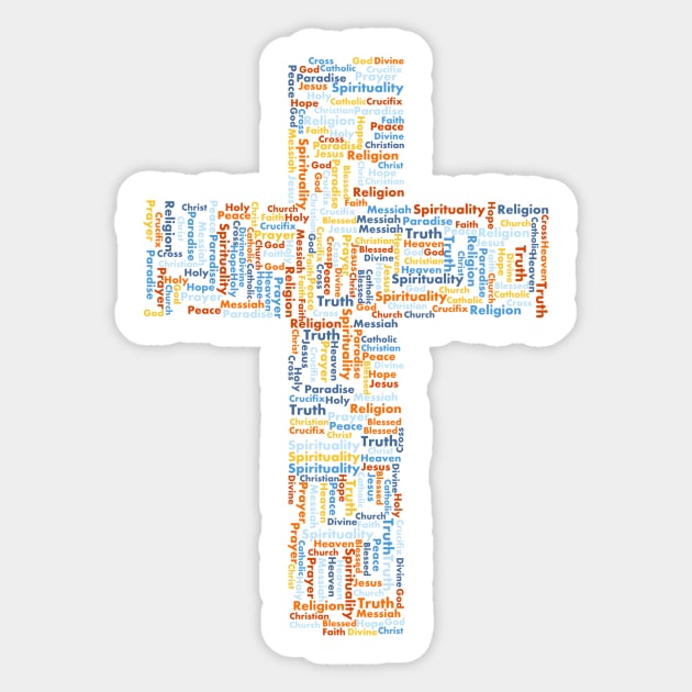 Colour cross word cloud Jesus God truth spirituality Christian design Sticker by Mummy_Designs